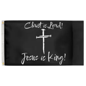 Christ Is Lord Jesus Is King Christian Black 3'X5' Flag 100D Polyester (90cm x 150cm) Christian Flag (C17) RolFlags