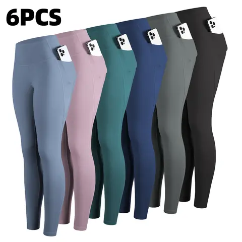 CHRLEISURE 1/3/5/6/7/8PCS High Waisted Pockets Leggings Soft Buttery Leggings  Workout Yoga Pants Workout Set For Women runner gym