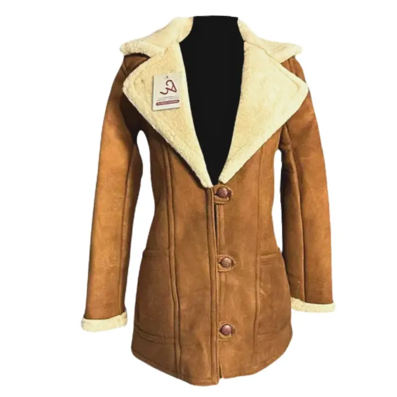 Malboro Women's Chamarra Jacket with Faux Fur Lining and Button Closure for Casual Wear Brown Suede Style Western Design High-Quality Leather Artisanal Crafted in Mexico