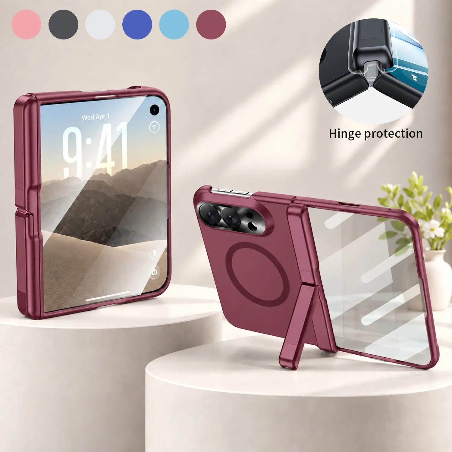 for iPhone Duo Magnetic Case with Kickstand, MagSafe Compatible Full-Body Foldable Phone Cover with Built-in Screen Protector, Hinge Protection and Shockproof Bumper