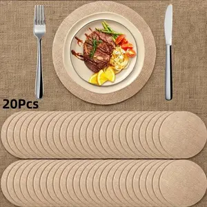 20pcs Rural Style Circular Linen Placemat, 12 Inch Diameter, Washable, Heat-Resistant, Non Slip, Wedding Party Decoration, Coffee Table Mat, Coasters