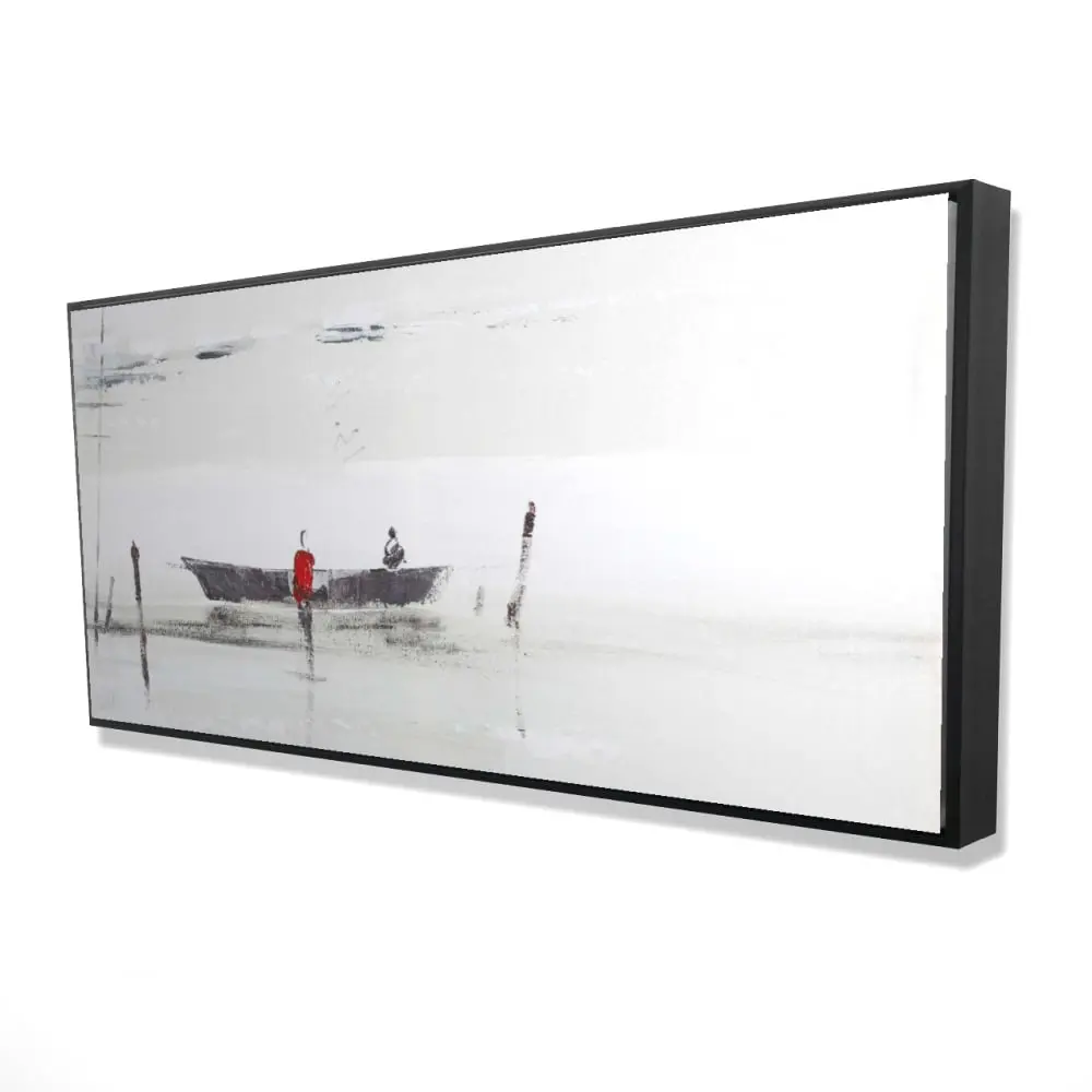 360 Stand Coastal Gray Framed Print - 24x48 in Minimalist Boat Motif Artistic Photo, Coastal Vibe Landscape Home Decoration, Ready-to-Hang Home Decor for Room, Home Decor Products, Wall