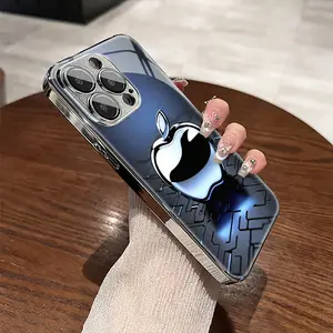 Phone Case: Blue Apple Pattern Electroplated Glass Case with Camera Lens Protector for iPhone 16 Pro Max, 13/16e, 12, 16, 16 Pro, 13 Pro Max, 11 Pro Max, 15 Plus, XS Max – Stylish Minimalist Tempered Glass Protective Cover