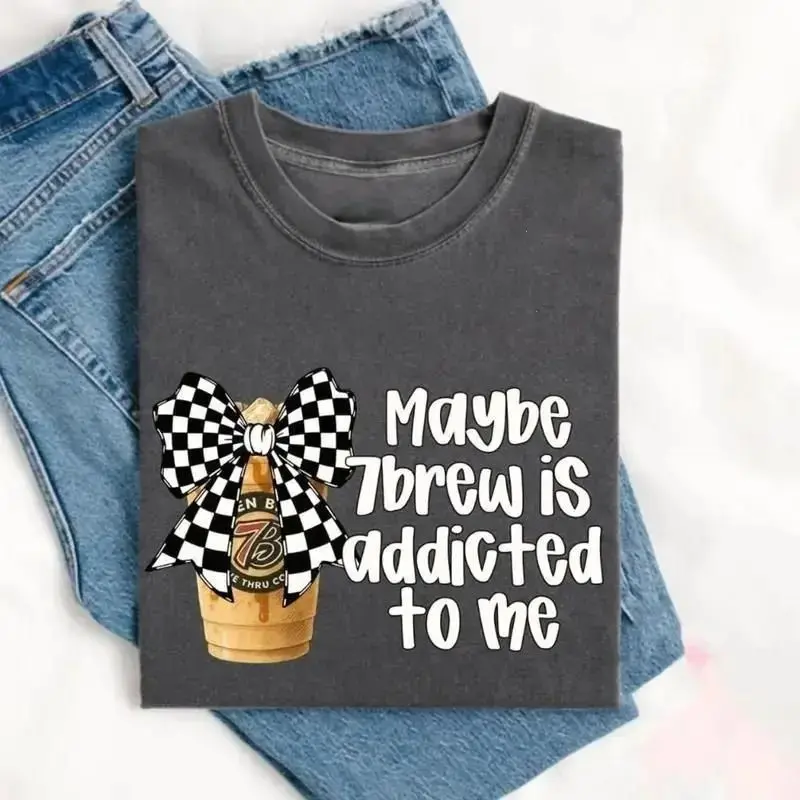 Maybe 7brew Is Addicted To Me T-shirt Comfort Colors, Iced Coffee Shirt For Coffee Lovers, Summer Vibes Graphic Tee, Apparel Made In The USA		