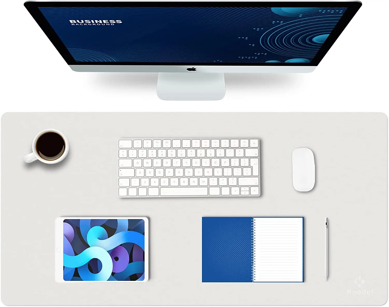 K KNODEL Large Office Desk Mat, Leather Mouse Pad (31.5"X15.7", White)