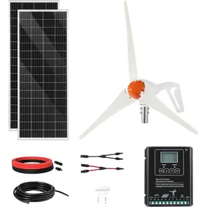 VEVOR 12V 400W Solar Wind Power Kit, 2PCS 100W Monocrystalline Solar Panels+ 200W Wind Turbine+ MPPT Wind/Solar Hybrid System Controller for Home RV Boat Camping Off - Grid ApplicationsVEVOR Super Brand Day