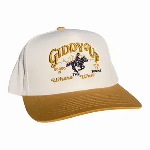 Giddy Up Puff Embroidery Hat Cream Crown Mustard Bill Western FTW Edition Rodeo Where The West Begins