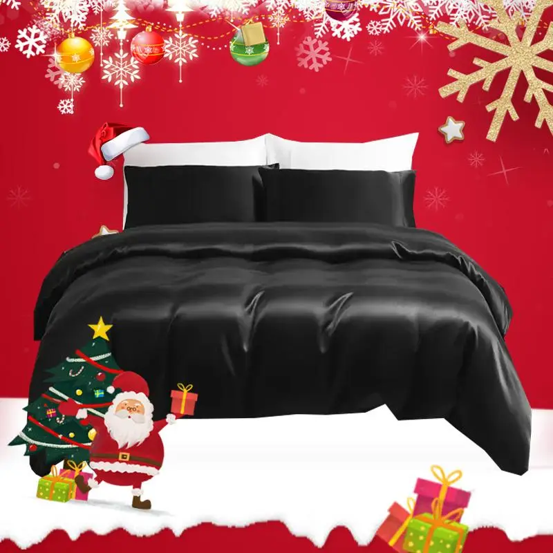 Cozy Bedroom Accessories Satin Duvet Cover Set for Bed Comforter, 3 Counts Modern Solid Color Soft Duvet Cover and Pillow Case Set without Filler, Bed