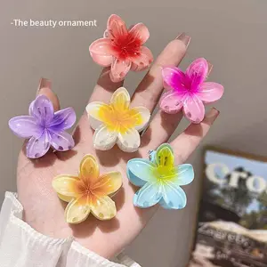 6-Pieces 4cm Flower Claw Clip Hawaiian Plumeria Hair Clip Egg Flower Cute Clamps Candy Colors Glossy Small Clips Strong Hold Nonslip  Hair Accessories for Women Girls