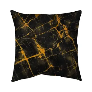 212 MAIN 16x16 in Yellow Contemporary Square Pillow - Black & Gold Marble Decor, Home Decorative Square Cushion