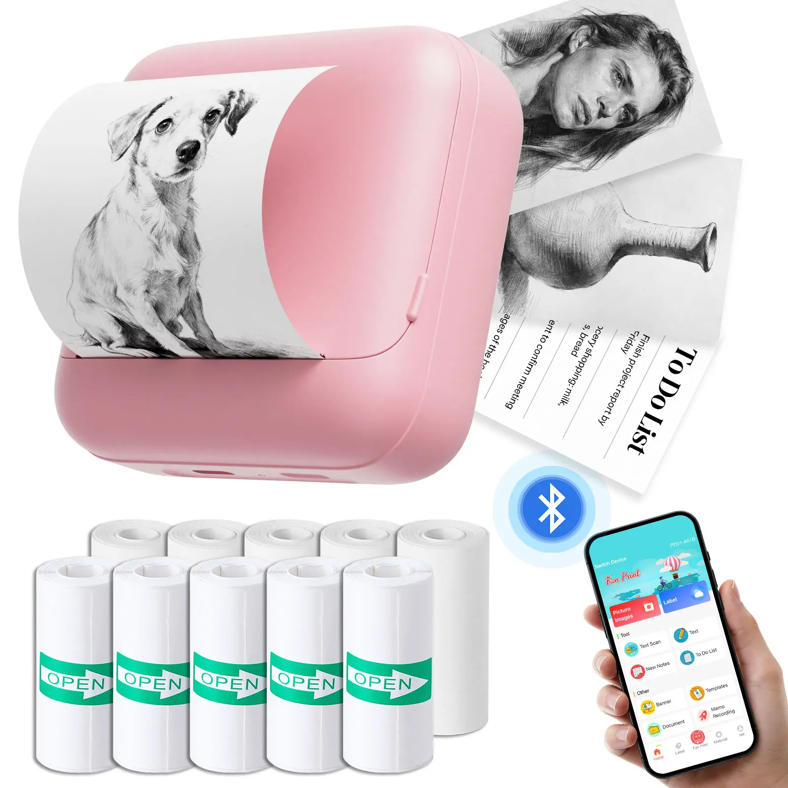 tenwin 2-Inch Wireless Sticker Printer - Inkless Bluetooth Thermal Transfer Printer, Portable Handheld Device for Study Notes, Journals, Birthday Gifts for Kids
