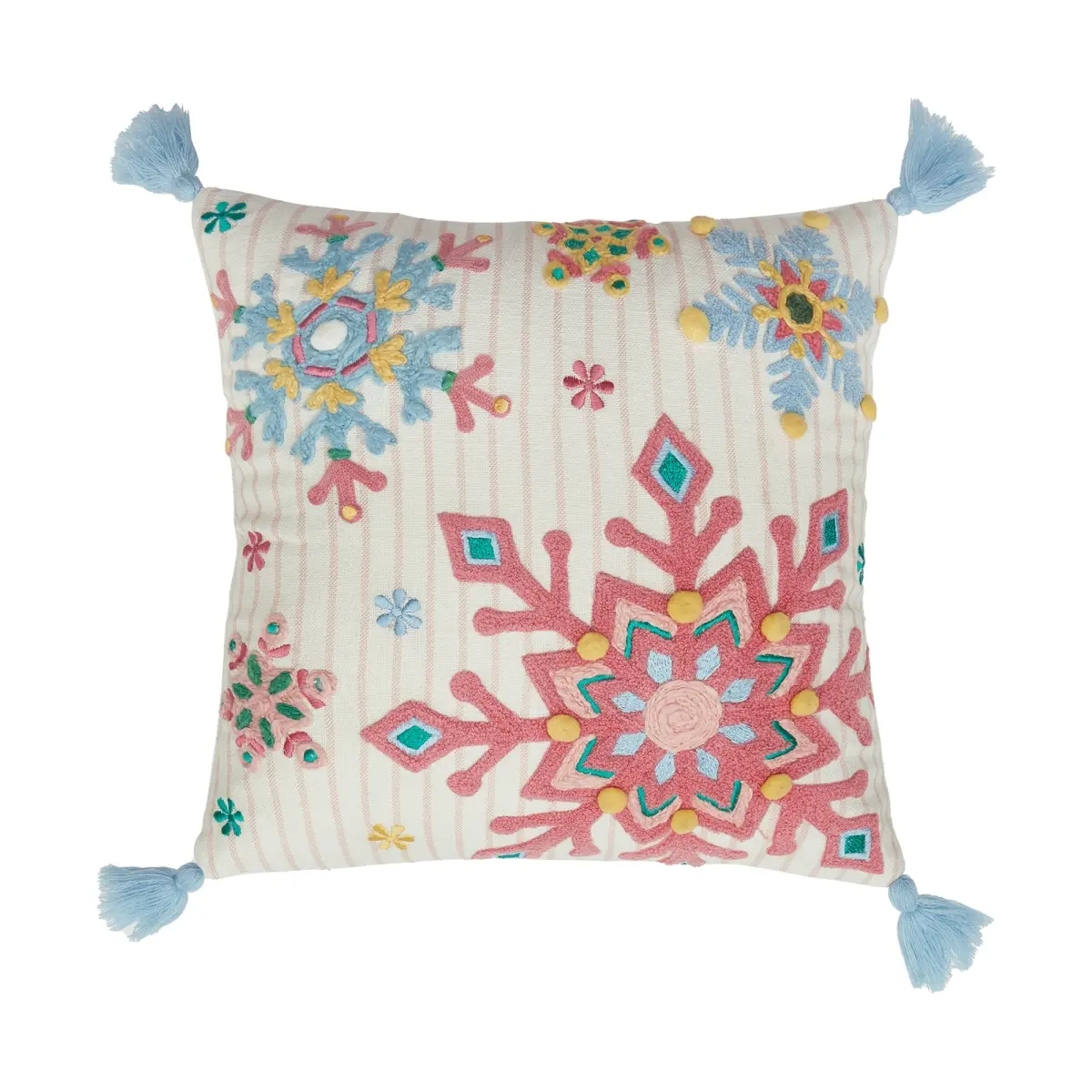 PEKING HANDICRAFT 31DD76C16SQ 16x16in Holiday Brights Snowflake Poly Fill Hook Pillow - Multi-Color Durable, Soft Home Decorative Cushion, Durable Cushions, Soft Cushions