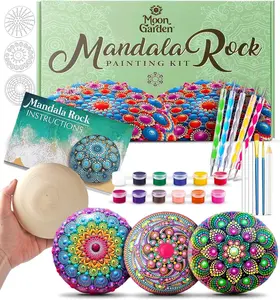 Mandala Rock Painting Kit - Mandala Dotting Tools Kit - Large Wooden Rocks for Painting, Stencils, Acrylic Paints, Dotting Tools for Rocks - Dot Art Kit for Adults & Kids