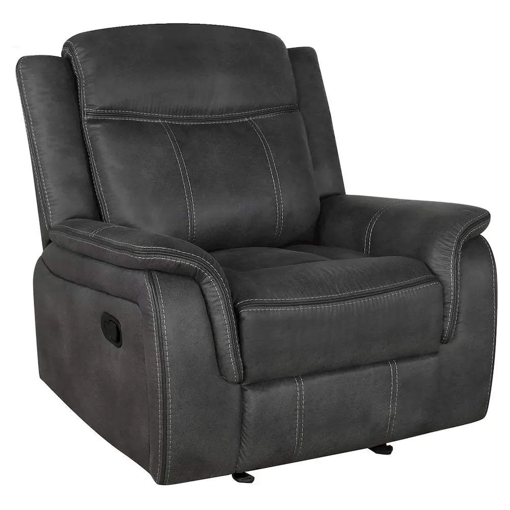 Lawrence Microfibre Upholstered Glider Recliner Chair - Memory Foam, Padded Arms, Pocket Coil Cushioning, Manual Recline, Wide Seat, Temperature Regulation, Adjustable Inclined Elevated Living Room Furniture for Watch Parties, Charcoal, Glider Chair, Tran