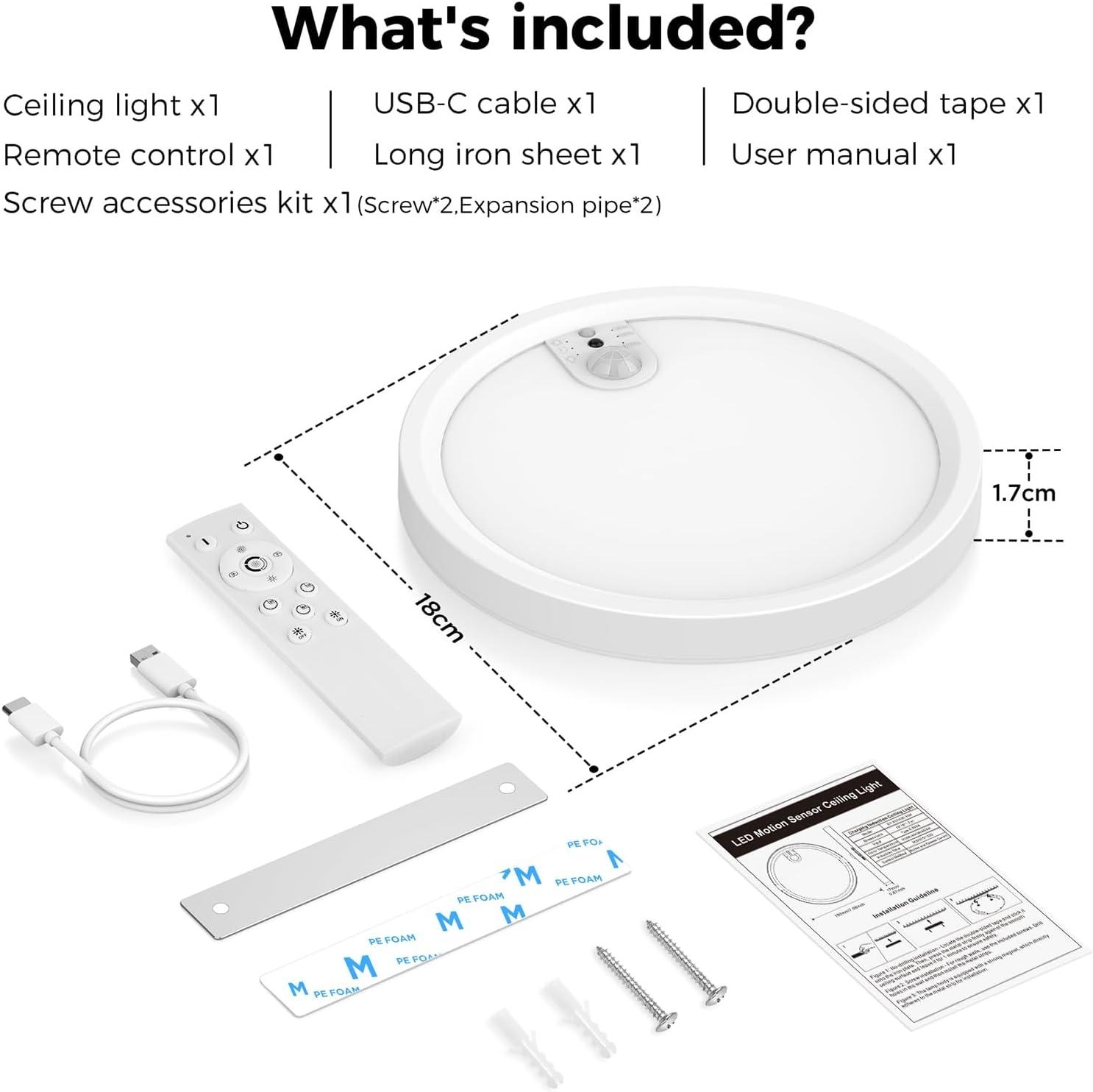 Rechargeable Ceiling Light , 3 Color Modes, Motion Sensor with Remote, Wireless Battery-Operated Magnetic LED Lights for Shower, Closet, Pantry, Shed, Hallway, Porch, Garage Rechargeable Ceiling Light , 3 Color Modes, Motion Sensor with Remote, Wireless Battery-Operated Magnetic LED Lights for Shower, Closet, Pantry, Shed, Hallway, Porch, Garage