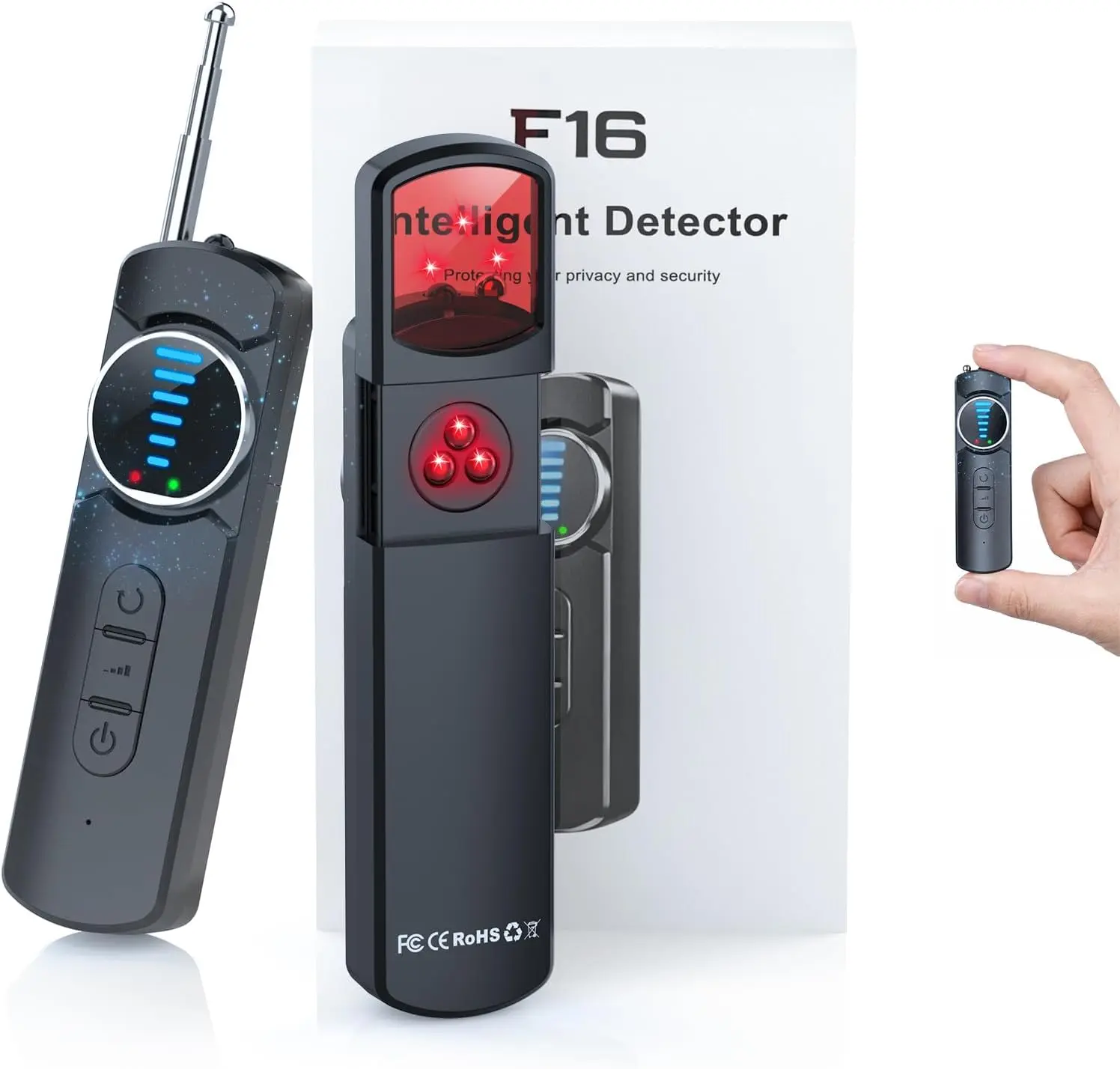 7-in-1 Hidden Camera Detectors, AI Chip Anti-Spy Camera Finder, 6 Modes | GPS Tracker & Bug Detector, Portable RF Signal Scanner for Hotel, Dressing Room, Bathrooms, Cars & Travel Security (Black)