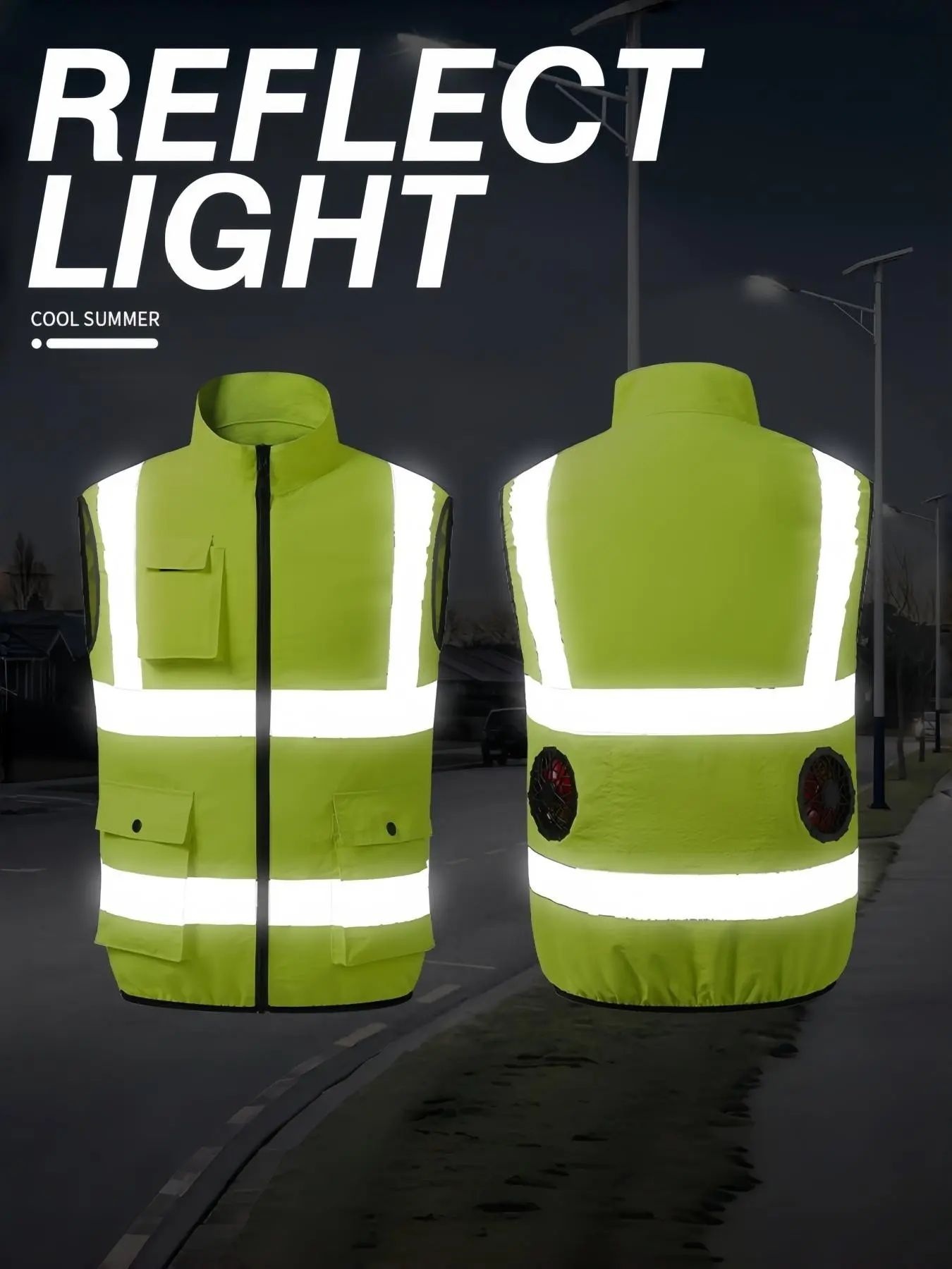 Men's Summer Cooling Air Conditioned Sleeveless Vest, Reflective Strips Visibility Multi-Pocket Sun Protection Back Vest, Outdoor Work Essential