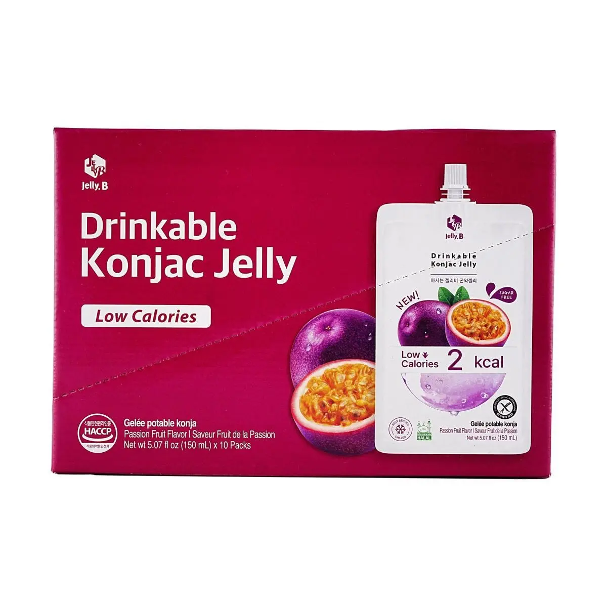 Jelly.B Korean Konjac Jelly 10 Pack Passion Fruit Flavor Low Calorie 0 Fat Sugar-Free 150ml Each