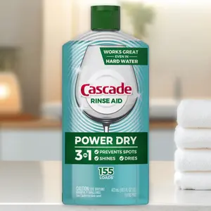 Cascade Power Dry Rinse Aid 16fl oz - Dishwasher Rinse Aid, for Fast Drying, 16fl oz, Spot-Free Finish, HE Compatible