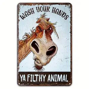 1pc Humorous Horse Metal Sign, Wall Mount Iron Decor, Vintage-Style, No Electricity Needed, Featherless, with 8x12 Inches for Bathroom, Home Decor, Outdoor Holiday Ornaments