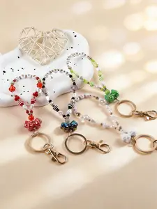 Beaded Keychain Acrylic Resin Bow Pendant Bag Charm Multiple Colors Elegant Ladies Keyring Lettered Wristband Ideal Gift for Women Girls