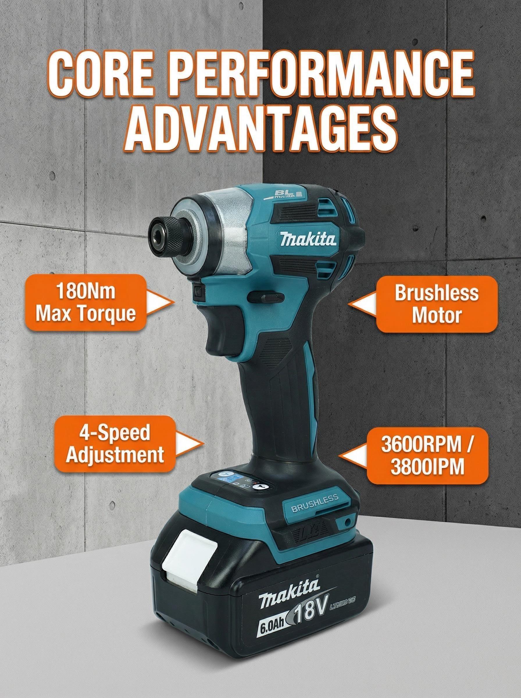 Makita DTD173 Brushless Impact Driver For Fastening And Installation With 18V Power And 180Nm Torque