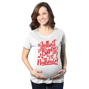 Maternity The Jolliest Bump This Side of The Nuthouse Pregnancy T Shirt Cute Christmas Tee Funny Graphic Maternity Tee Cute Pregnancy Tees With Plus Sizes Pregnant Christmas Maternity Wear Funny Movie Short White