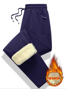 Men's Casual Winter Fleece Warm Pants with Zipper Pockets and Drawstring, Straight Leg & Cuffed Options, Comfortable Fit All Seasons