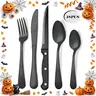 Modern Stainless Steel Cutlery 24/48 Casual Set - Everyday Forks, Knives, Spoons, Steak Knives, Sturdy Grip, Dishwasher-Safe Tableware for Home Dining, Family Gathering, Wedding Party Gift, Halloween