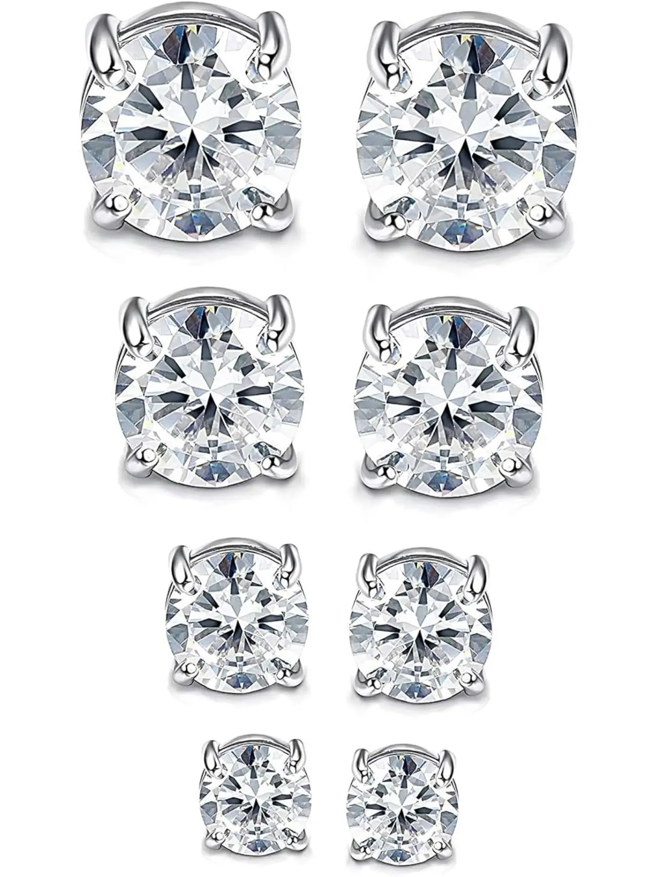 4 Pairs Magnetic Earrings for Men Women, Stainless Steel No Piercing Clip on Earrings, Round and Square Cubic Zirconia 4-7mm, Dainty Fashion Jewelry