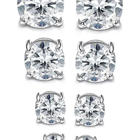 4 Pairs Magnetic Earrings for Men Women, Stainless Steel No Piercing Round and Square Cubic Zirconia 4-7mm, Dainty Fashion Jewelry