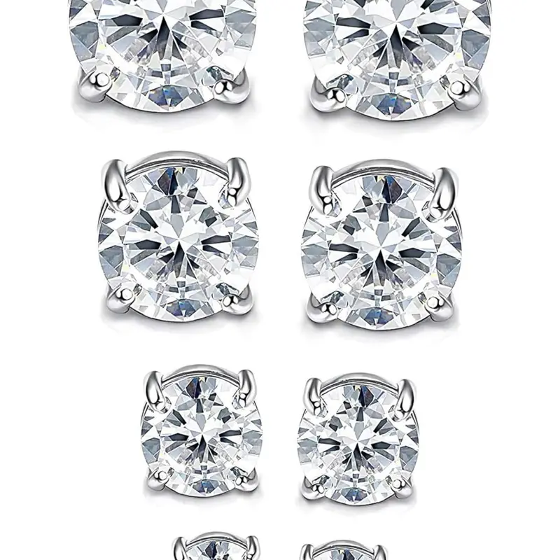 4 Pairs Magnetic Earrings for Men Women, Stainless Steel No Piercing Round and Square Cubic Zirconia 4-7mm, Dainty Fashion Jewelry