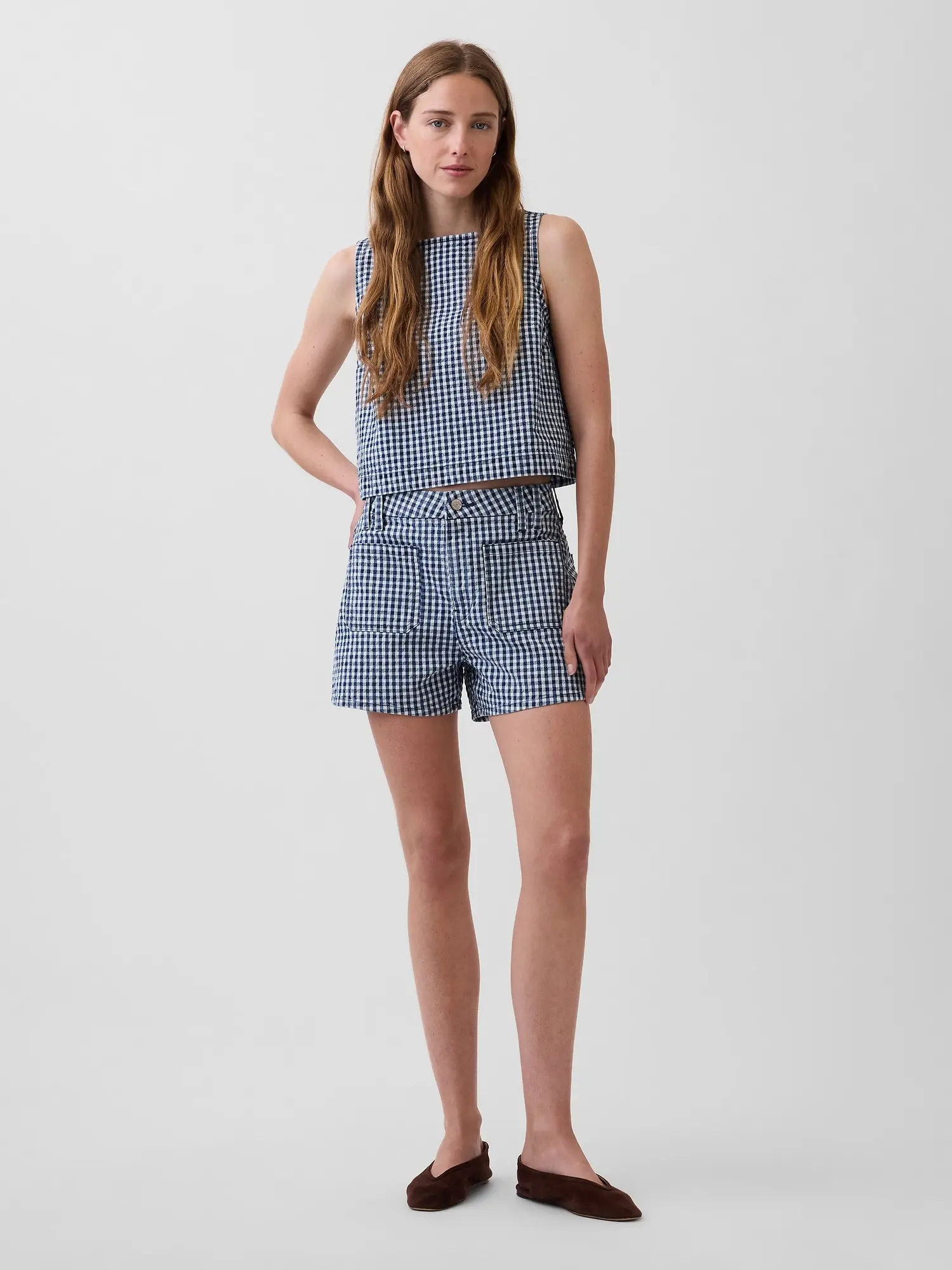 Gap Women's 3.5" High Rise Gingham Relaxed Straight Denim Shorts