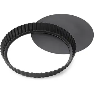 Removable Bottom 8.6 Inch Non-Stick Carbon Steel Tart Pan Fluted Edge Baking Dish for Baking Tarts Pies Quiches Brownies Fruit Tart Mold