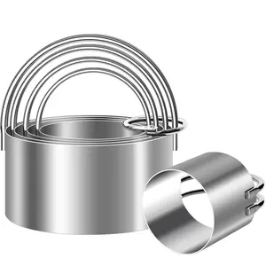 5-Piece Round Stainless Steel Cookie Cutter Set with Arched Handles, 5 Sizes, Easy-to-Clean Bakeware for Baking Dough and Cakes, 5Pcs Round With Handle