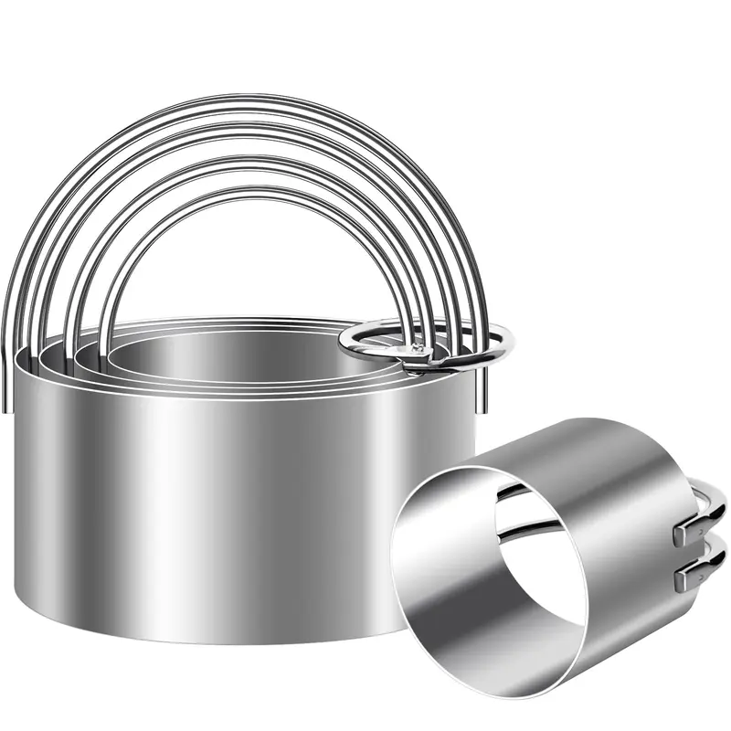 5-Piece Round Stainless Steel Engraved Cookie Cutter Set - Arched Handles, 5 Sizes, Fast-Wiping, Baking Supplies, Kitchen Bakeware, Gift-Ready Box, Shapes Cookies Cakes More