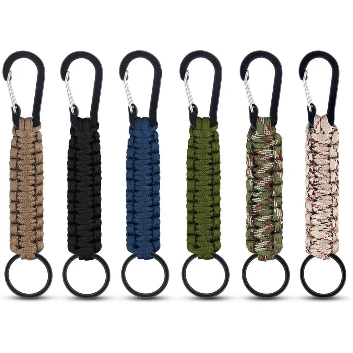 6 Pack Paracord Keychain with Carabiner Braided Lanyard Key Chain Paracord Carabiner Clip for Keys Backpack Paracord Keychain Ring for Men Women Heavy Duty Hook for Outdoor Survival Camping Hiking