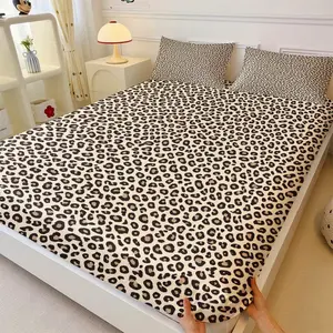 Chic Beige Leopard Print Fitted Sheet Set, 1 Bed Sheet & 2 Pillowcases, Fluffy Microfiber Bedding, Easy Care & Wrinkle Resistant, Stylish Cheetah Pattern, All Season Bedding for Neutral & Modern Bedrooms