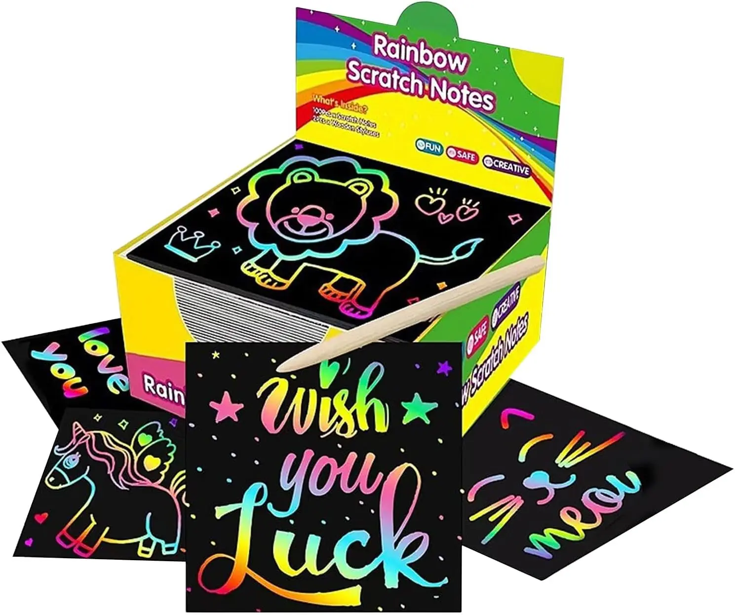 100-Sheet Rainbow Scratch Paper Art Kit, Art Kits with Scratch Pen & Color Reference Chart, Kids’ Creative DIY Drawing Craft Supplies for Educational Games, Birthday Party Gifts