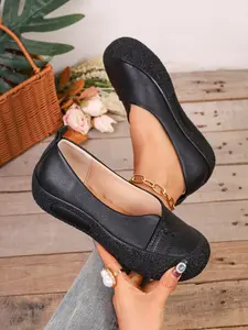 2026 Fall New Soft Sole Mom Shoes, Slip-On Durable Comfortable Flat Low Top Single Shoe, Casual PU Leather Rubber Sole Dress Shoes, Soft Sole Flats
