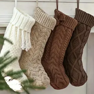 Farmhouse Knitted Christmas Stockings Set, 4pcs 18-Inch Twisted Design, Comfortable Hangings for Holiday Decor & Family Vacations