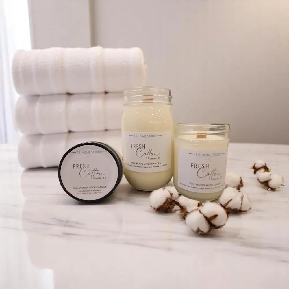 Fresh Cotton Soy Wood Wick Candle - Clean, Comforting, Nostalgic - Hand poured in Minnesota