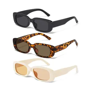 3 Pairs Y2K Rectangle Sunglasses for Women Men, Trendy Retro 90s Oversized Fashion Square Frame Sunglasses, Unique Chic Stylish Shades Cute Design for Y2K Outfits Accessories