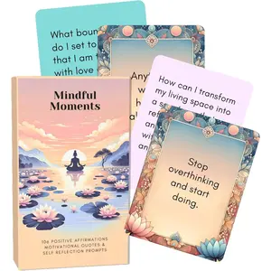 Daily Affirmation Cards for Women, 106 Positive Inspirational Messages & Self Reflection Journal Prompts, Meditation Cards with Display Stand