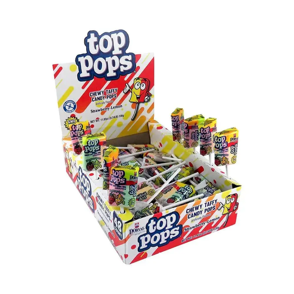 Top Pop Chewy Taffy Candy Suckers Strawberry Lemon: 48-Piece Box Top Pop Chewy Taffy Candy Suckers Strawberry Lemon: 48-Piece Box