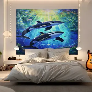 Dolphin Pattern Tapestry, Stylish Room Flag, Unique Wall Art For Living Room And Bedroom, Soft And Durable For Kids And Adults Daily Holiday Birthday Gift Bedroom Decoration
