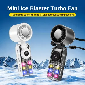 Qawtor 2026 Refrigeration Handheld Turbo Fan, 3600mAh Battery Operated, Up to 12 Working Hours, 199-Level Stepless Control with Digital Display, 5-in-1 Handheld/Neck/Desktop Cooling Fan for Travel, Dorm & Office, summervibes tiktokshop