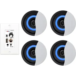 Herdio 4-Inch 2-Way Wired Bluetooth Ceiling Speakers with 4-Channel Amplifier Receiver, Compact Mount Adapter for Android Devices, Home Theater Gift for Mothers