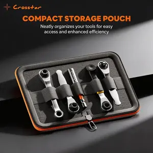 Crosstar Mini Ratchet Wrench Set, Magnetic Handle, 1/4 Inch Drive, 72 Teeth Reversible Ratchet, Compact for Small Spaces and Storage Bags