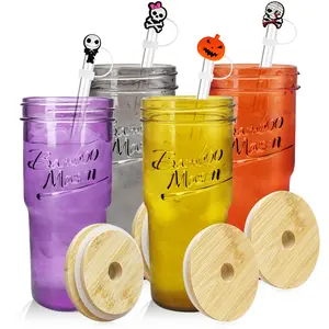 ANOTION 24oz Colored Tumbler Iced Coffee Cups for Home & Party Decor, Perfect Gifts for Family and Friends  4 Pack